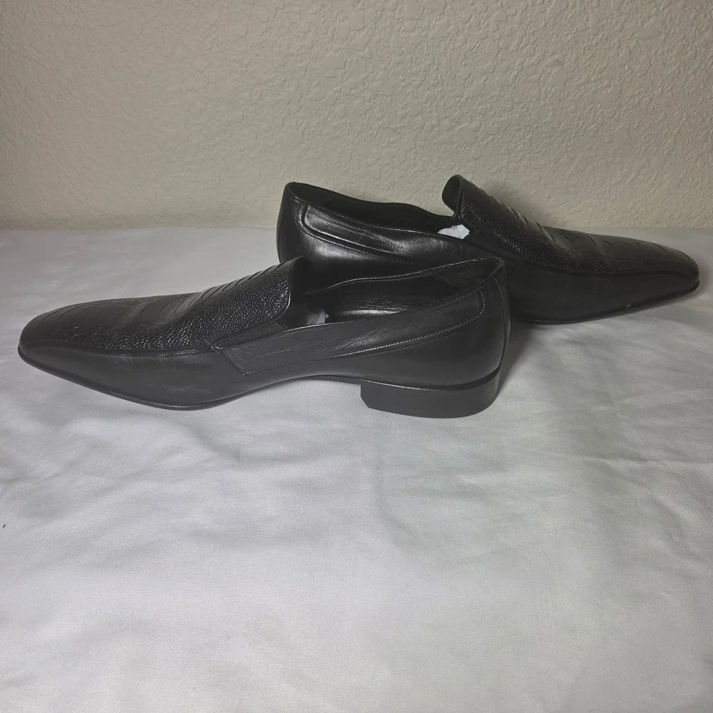 Moreschi M-10.5 Blk Ostrich Leg Leather Loafers Square Toe Made in Italy K 6284